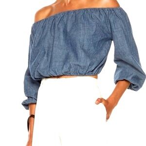Like New THEORY Off the shoulder Chambray crop top
